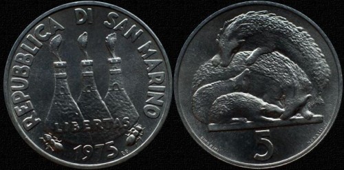 1975 Сан-Марино 5 лир алюминий Ежи