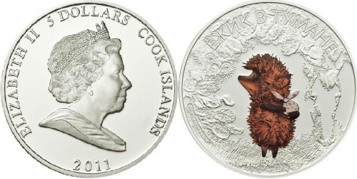 2011 Острава Кука 5 долларов серебро Ёжик в тумане