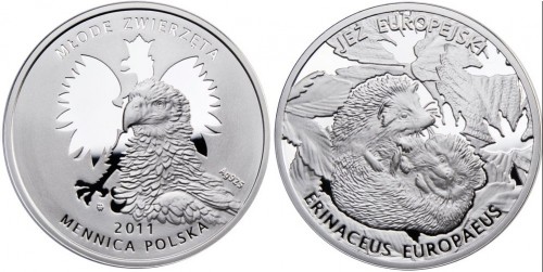 2011 Польша 20 злотых серебро Ежата