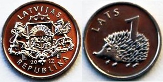 2012 Латвия 1 лат медно-никелевый сплав Ёж